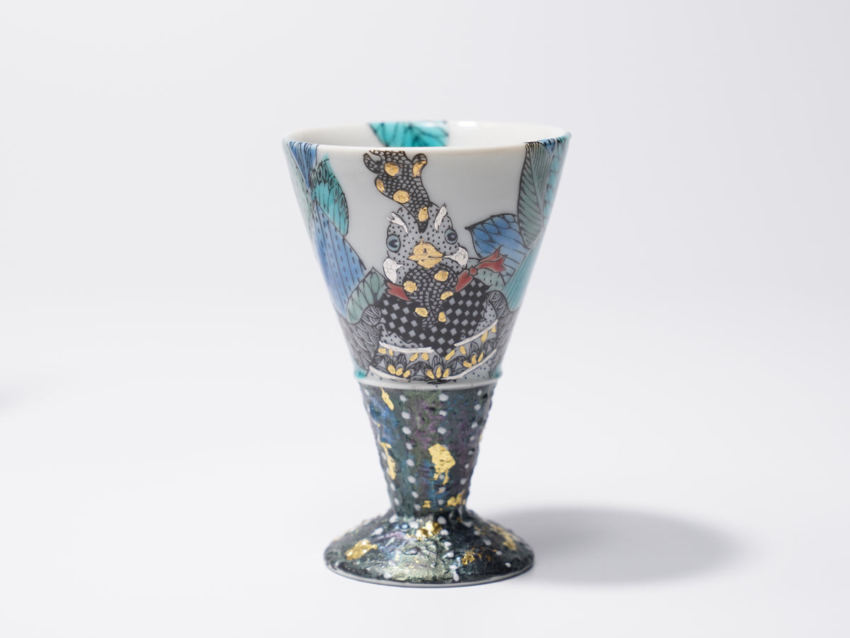 線描色絵金彩酒杯「仲良し」