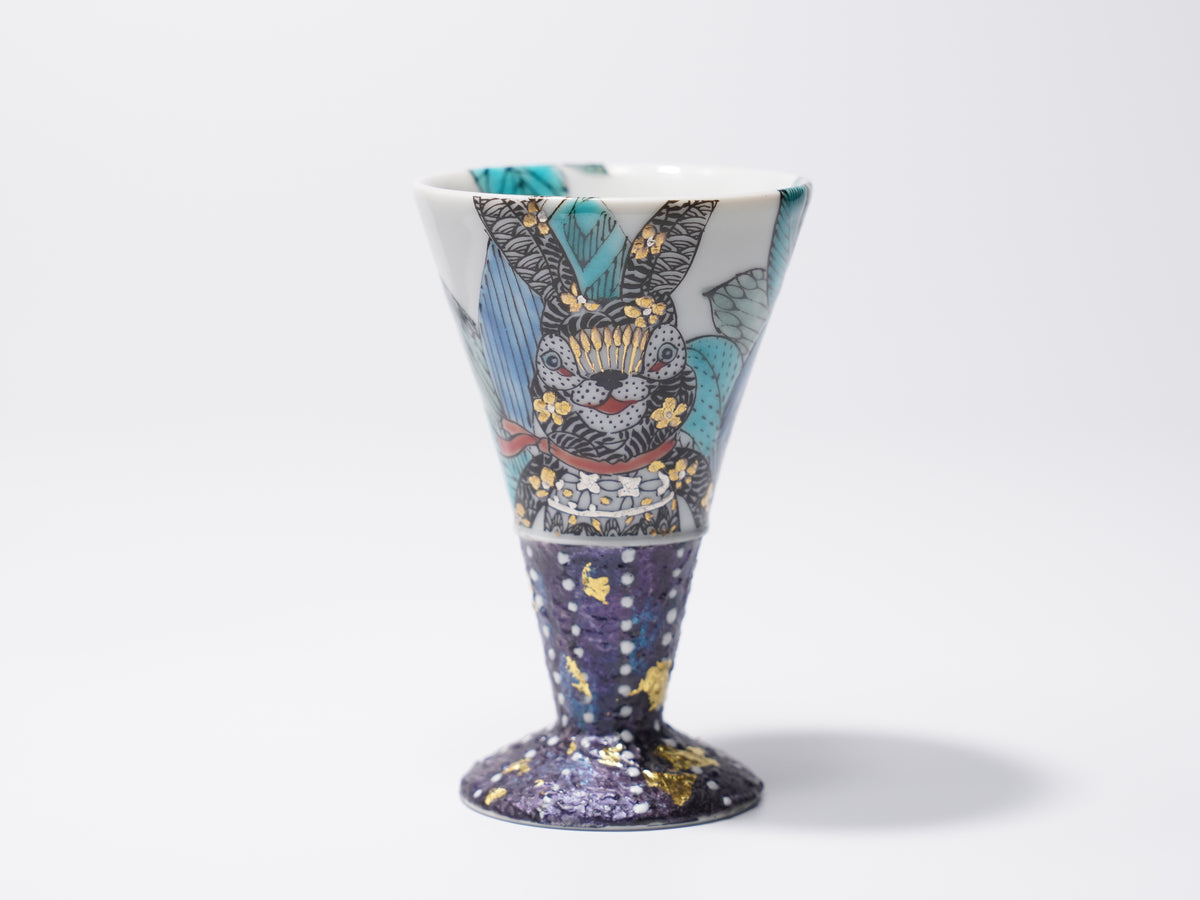 線描色絵金彩酒杯「仲良し」