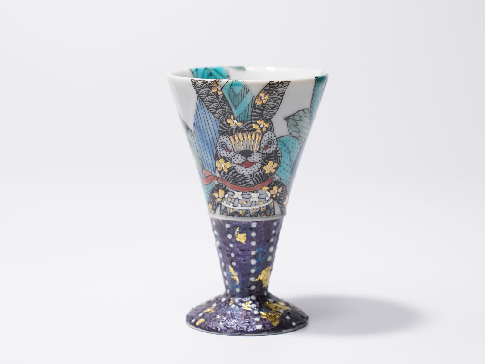 線描色絵金彩酒杯「仲良し」