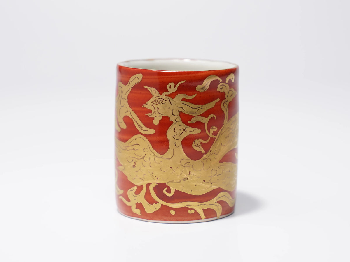 色絵金襴手鳳凰文猪口