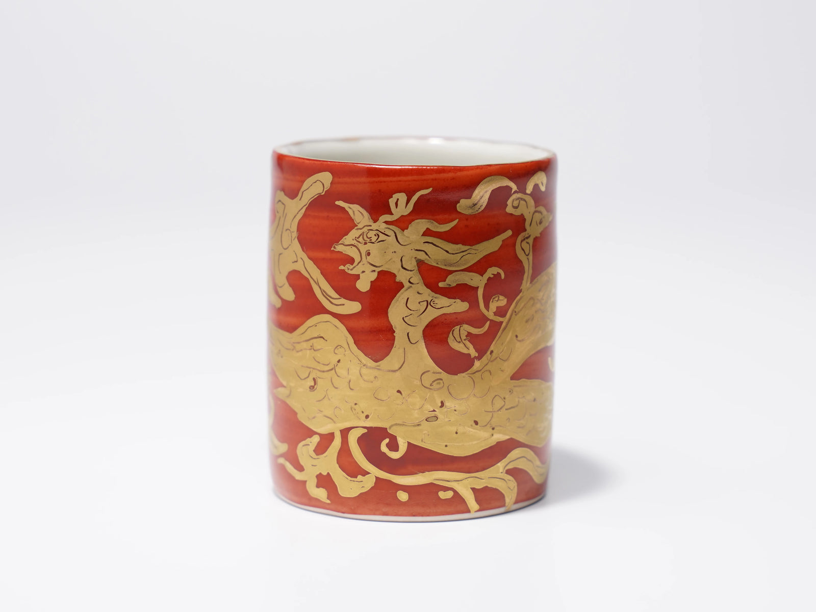色絵金襴手鳳凰文猪口